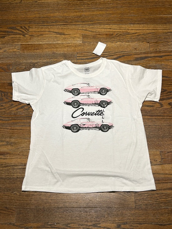 General Motors Tops - Corvette Graphic Tee - White with Pink Cars